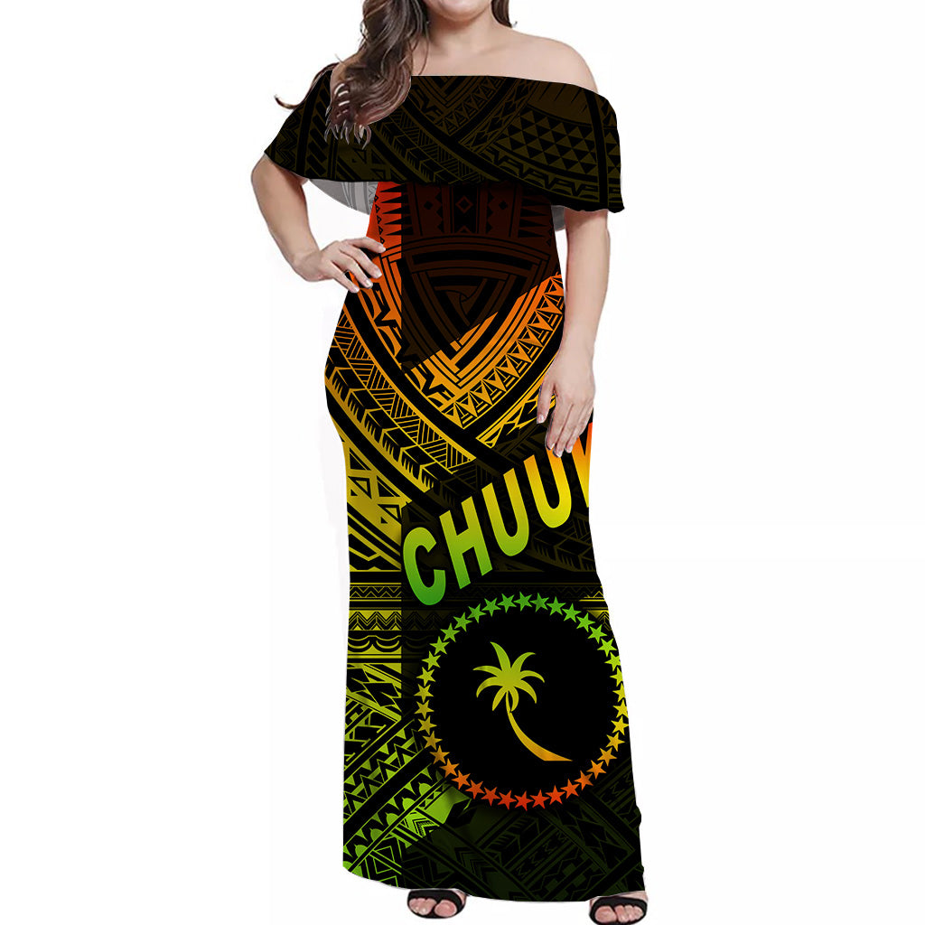 FSM Chuuk Off Shoulder Long Dress Original Vibes - Reggae LT8 - Polynesian Pride