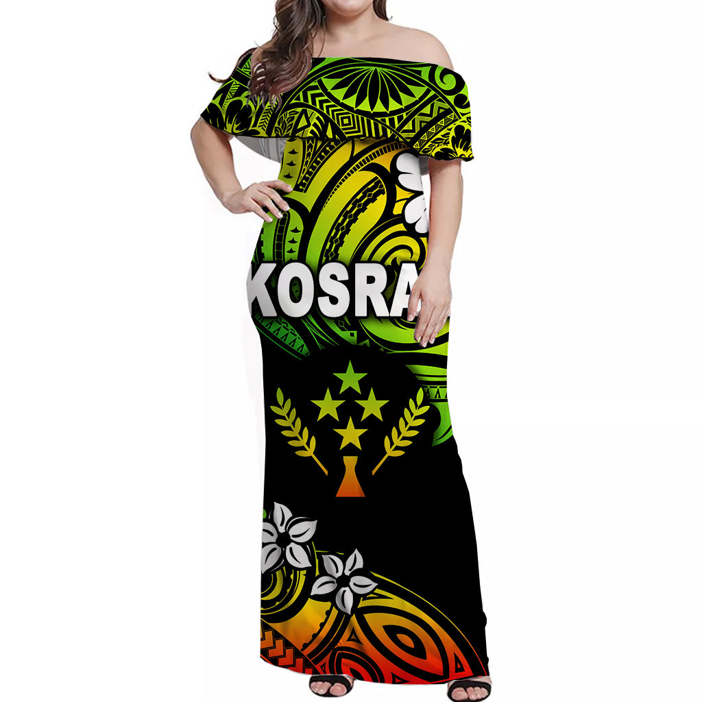 FSM Kosrae Off Shoulder Long Dress Unique Vibes - Reggae LT8 - Polynesian Pride