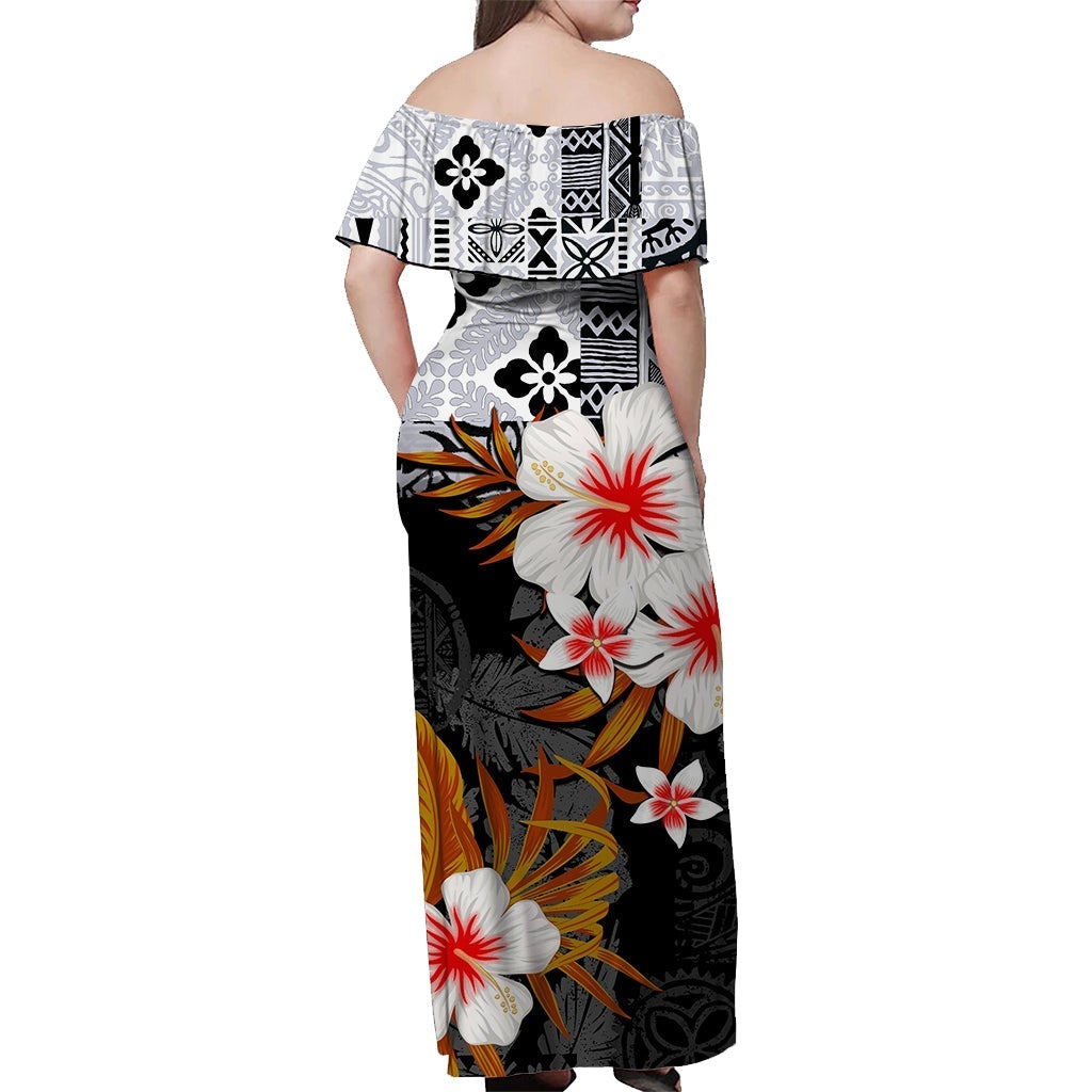 Hawaii King Off Shoulder Long Dress Black Style LT6 - Polynesian Pride