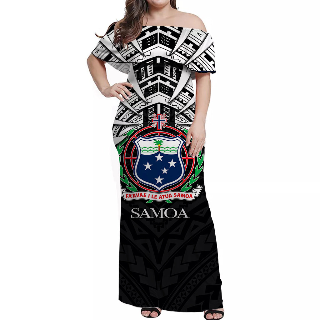 Samoa Off Shoulder Long Dress No.4 LT6 Long Dress Black - Polynesian Pride