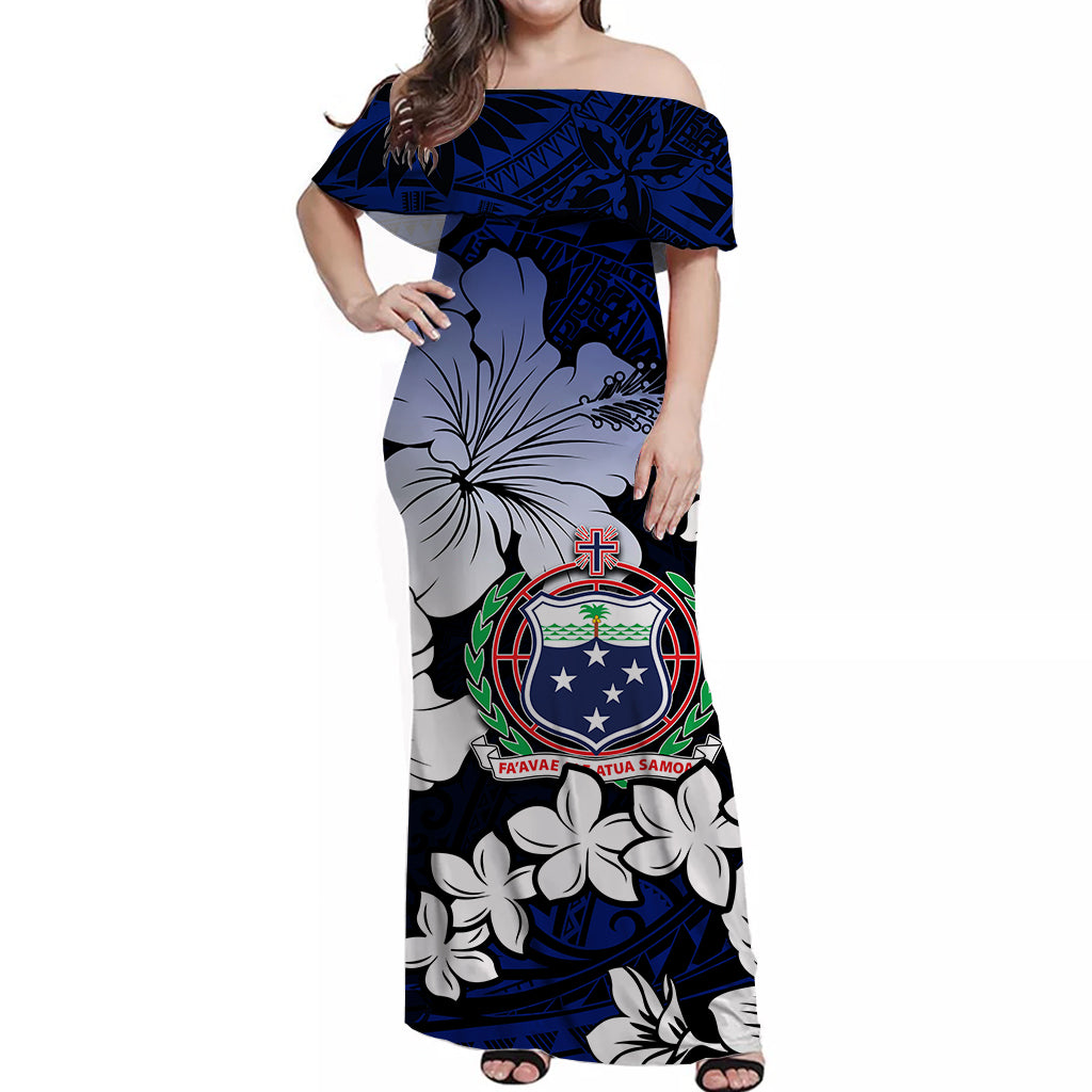 Samoa Off Shoulder Long Dress No.5 LT6 Long Dress Blue - Polynesian Pride