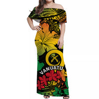 Vanuatu Off Shoulder Long Dress Hibiscus Mix Polynesian LT6 Long Dress Black - Polynesian Pride