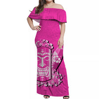 Hawaii Tiki Off Shoulder Long Dress Polynesian Pink Style LT6 Long Dress Pink - Polynesian Pride