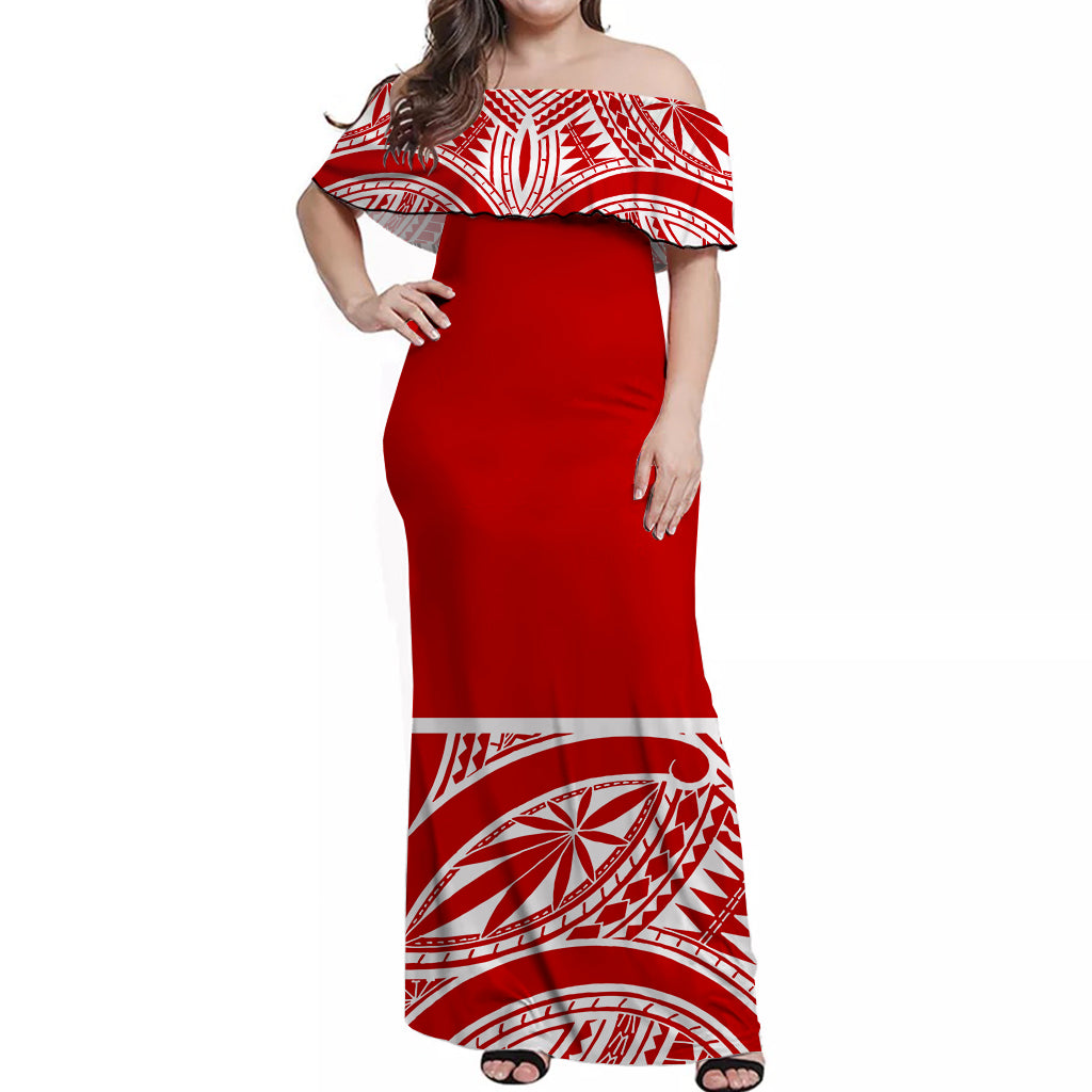 NE Maori Dress - Polynesian Maori Off Shoulder Long Dress Red Style