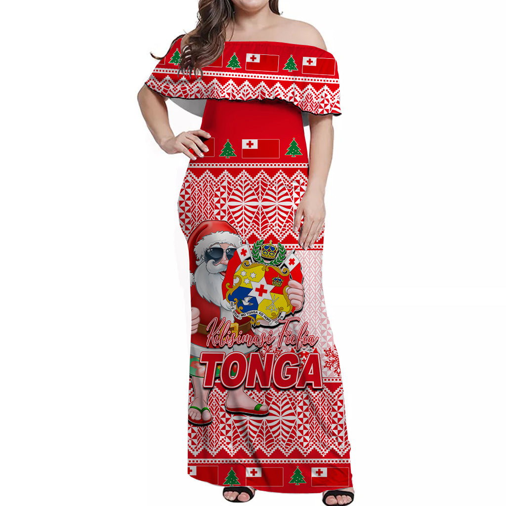 Tonga Christmas Off Shoulder Long Dress Cool Santa Claus LT6 Women Red - Polynesian Pride