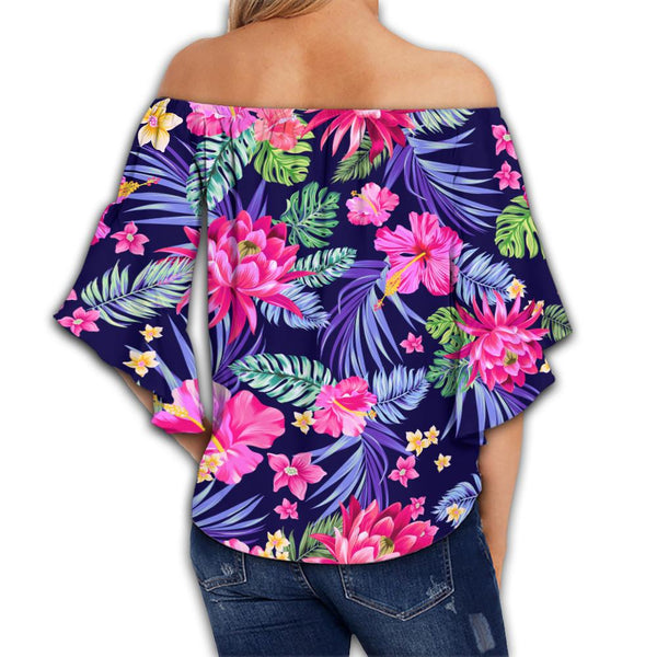 Hawaii Off Shoulder Waist Wrap Top Polynesian Shark And Sea Turtle Dreamy Turquoise Artsy LT14 main image 1