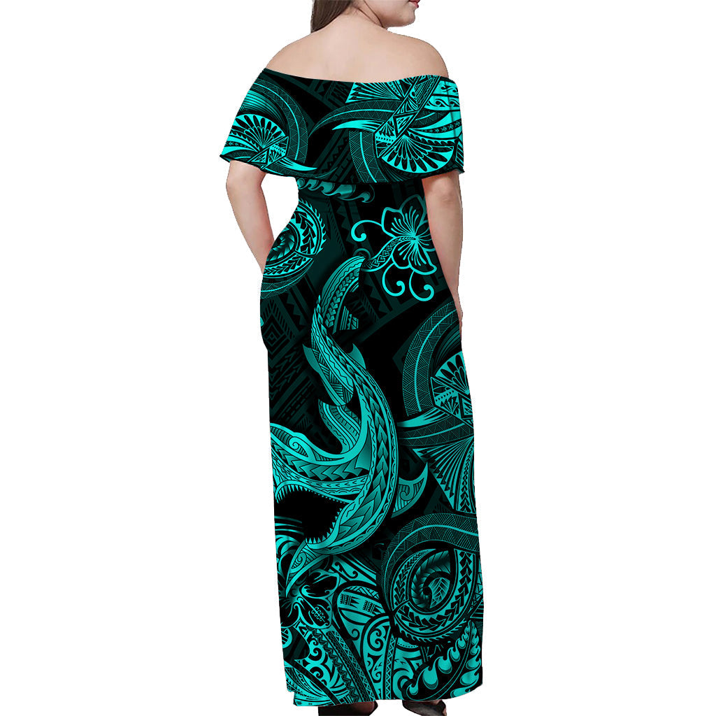 Hawaii Angry Shark Polynesian Matching Dress and Hawaiian Shirt Matching Couples Outfit Unique Style Turquoise LT8 - Polynesian Pride