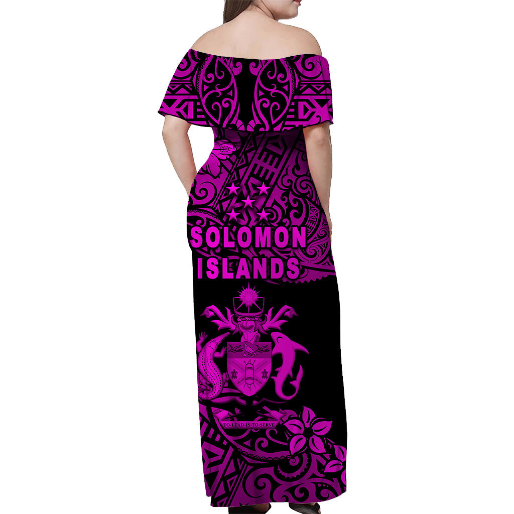 Solomon Islands Off Shoulder Long Dress Unique Vibes - Pink LT8 - Polynesian Pride