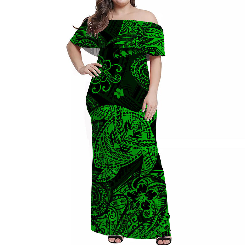 Hawaii Turtle Polynesian Matching Dress and Hawaiian Shirt Matching Couples Outfit Plumeria Flower Unique Style Green LT8 - Polynesian Pride
