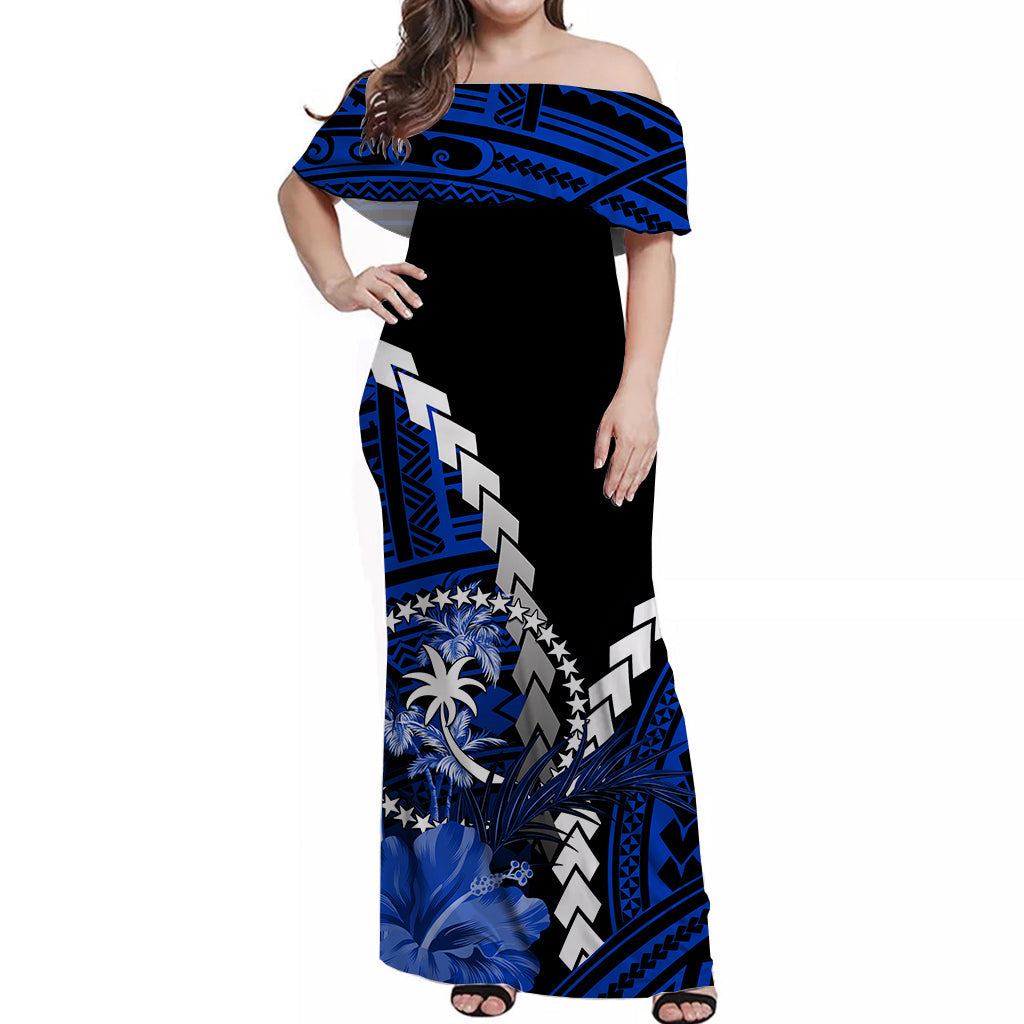 Chuuk Off Shoulder Long Dress Polynesian Style LT6 Polyester/spandex Blue - Polynesian Pride