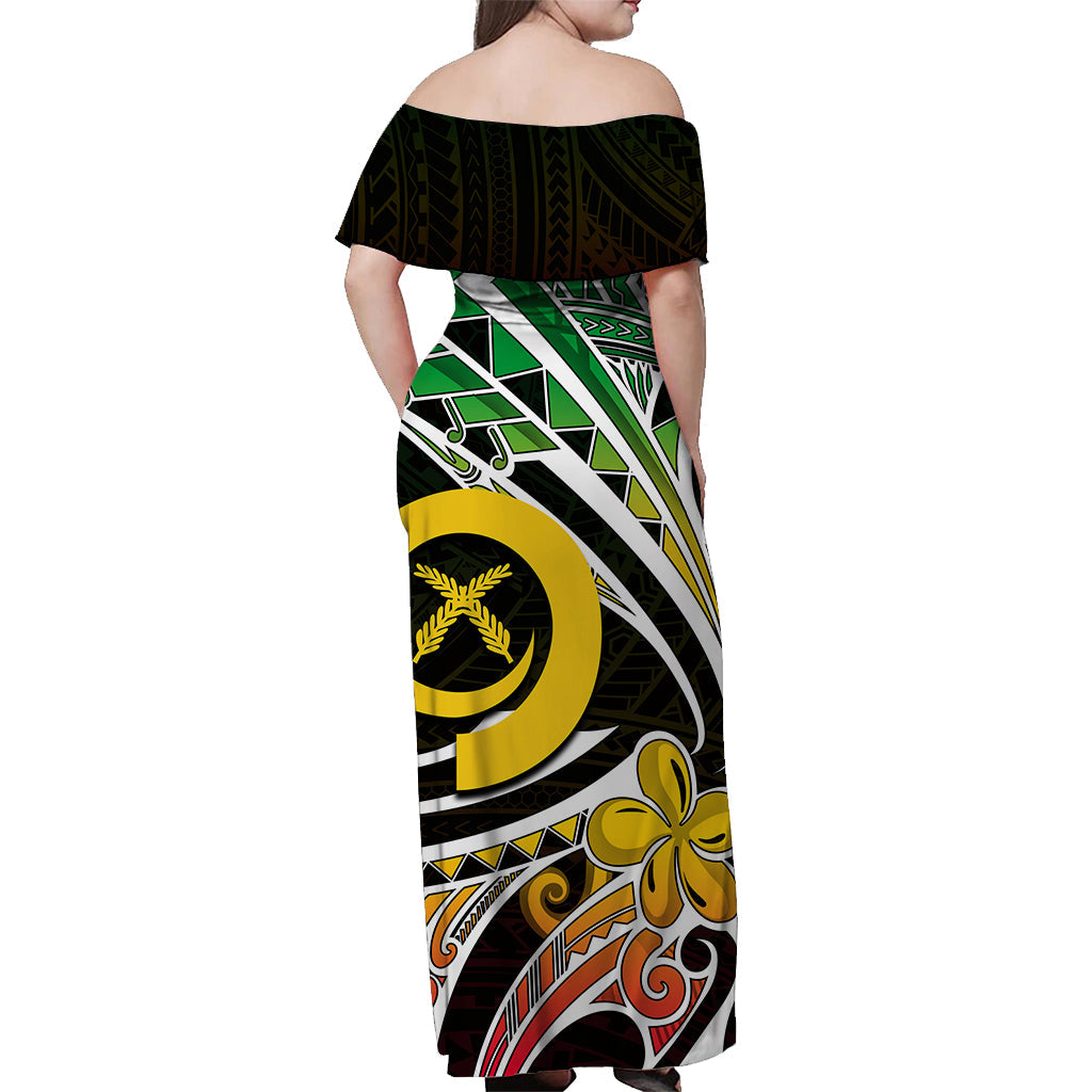 Vanuatu Off Shoulder Long Dress Tribal Tattoo No.1 LT6 - Polynesian Pride