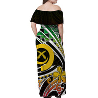 Vanuatu Off Shoulder Long Dress Tribal Tattoo No.1 LT6 - Polynesian Pride