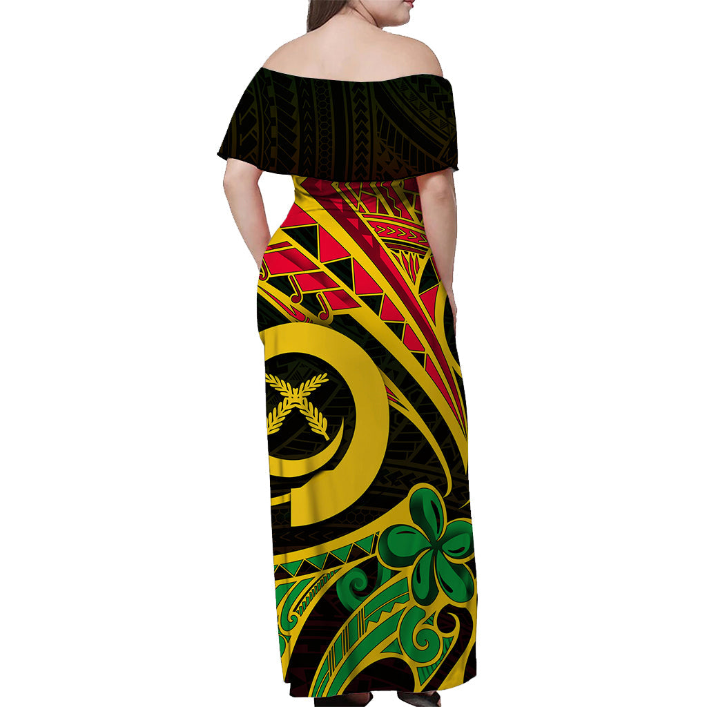Vanuatu Off Shoulder Long Dress Tribal Tattoo No.2 LT6 - Polynesian Pride