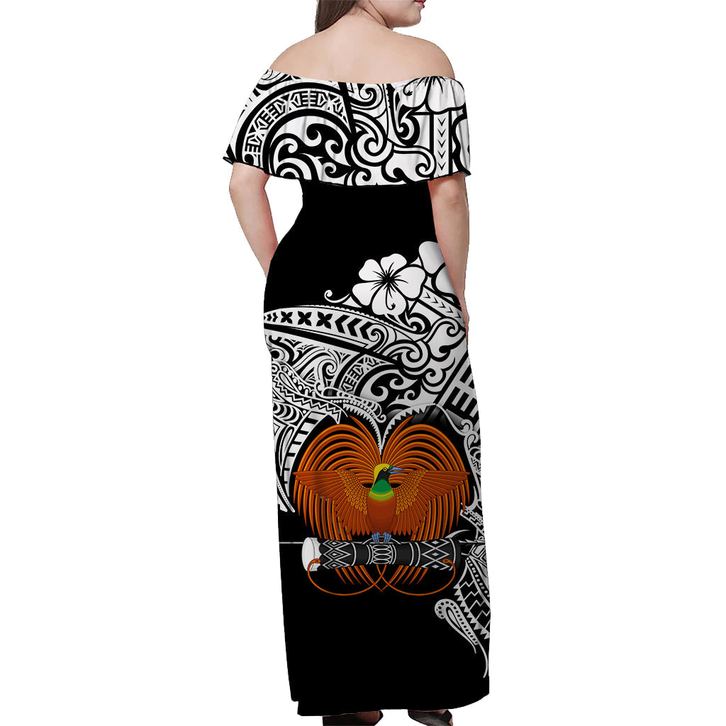 (Custom Personalised) Papua New Guinea Off Shoulder Long Dress Bird Of Paradise White Color LT6 - Polynesian Pride