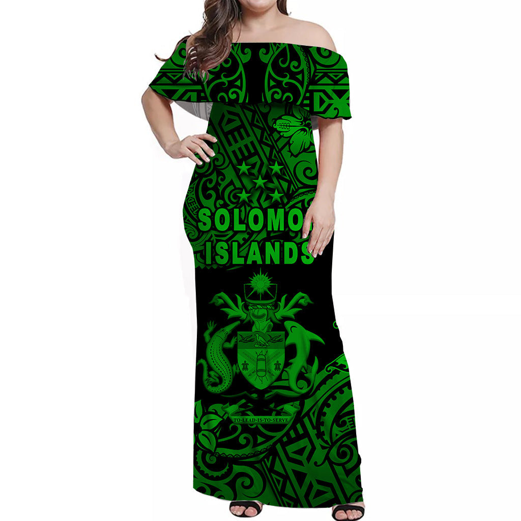 Solomon Islands Off Shoulder Long Dress Unique Vibes - Green LT8 Women Green - Polynesian Pride