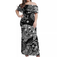 Hawaii Turtle Polynesian Off Shoulder Long Dress Plumeria Flower Unique Style - Black LT8 Women Black - Polynesian Pride