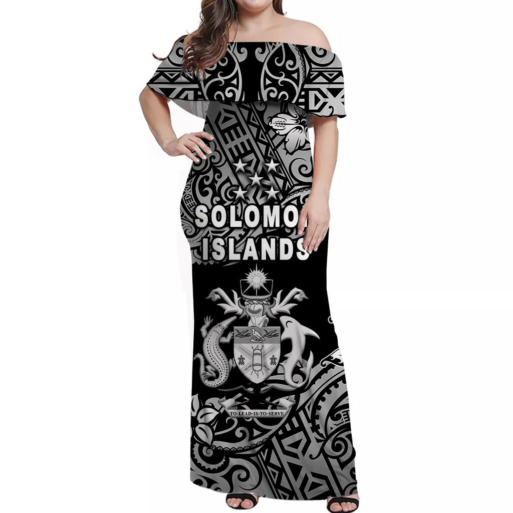 Solomon Islands Off Shoulder Long Dress Unique Vibes - Black LT8 Women Black - Polynesian Pride