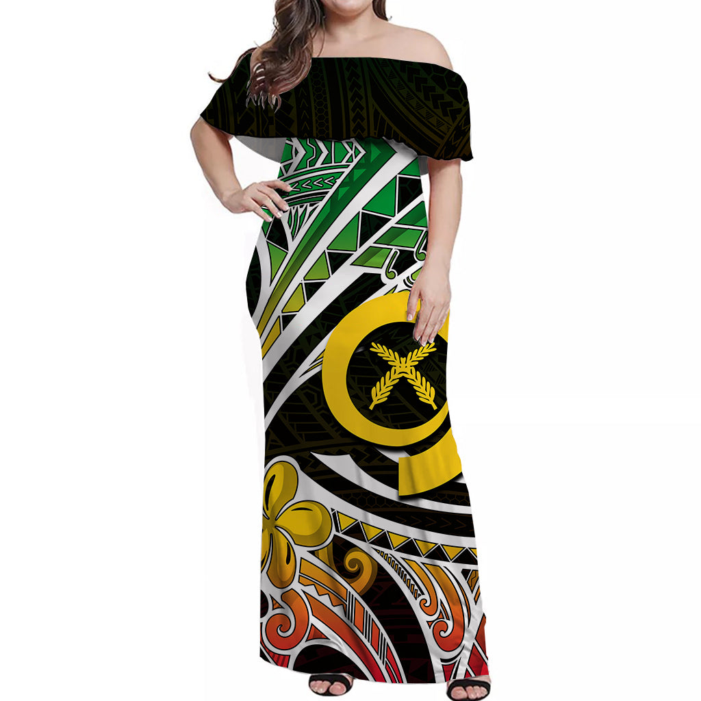 Vanuatu Off Shoulder Long Dress Tribal Tattoo No.1 LT6 Women Black - Polynesian Pride