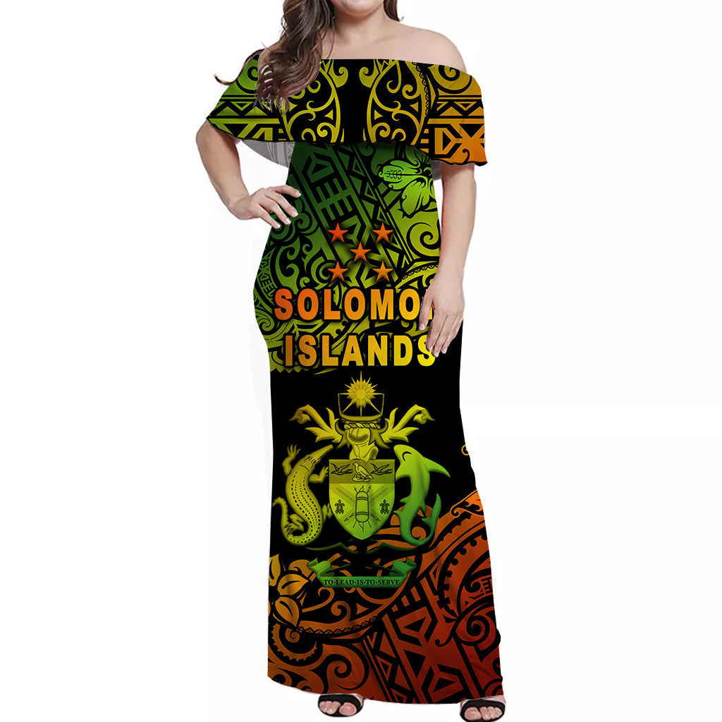 Solomon Islands Off Shoulder Long Dress Unique Vibes - Reggae LT8 Women Reggae - Polynesian Pride