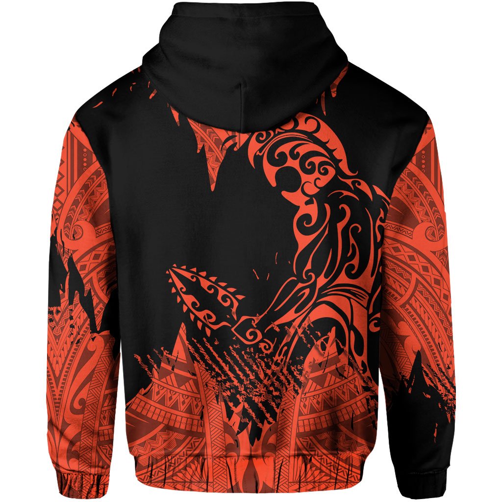 Hawaii Polynesian Hoodie Zip Warrior Ikaika Benjamin Style Orange - Polynesian Pride