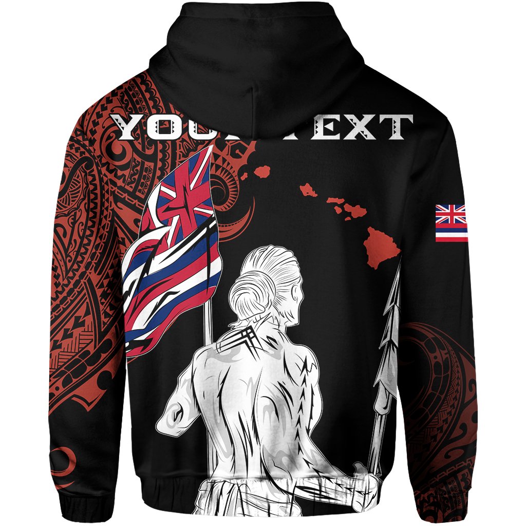Personalized Hawaii Map Polynesian Warrior Ikaika Hoodie Zip William Style Orange - Polynesian Pride