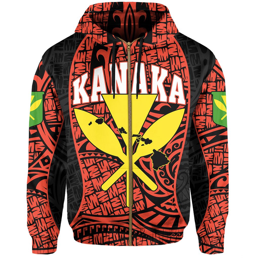 Polynesian Kanaka Maoli Hawaii Zip Hoodie Orange Gel Style - Polynesian Pride