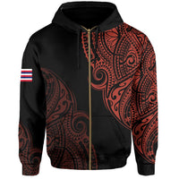 Personalized Hawaii Map Polynesian Warrior Ikaika Hoodie Zip William Style Orange - Polynesian Pride