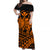 Hawaii Turtle With Hibiscus Tribal Off Shoulder Dress Orange - LT12 Long Dress Orange - Polynesian Pride