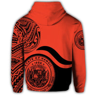 Hawaii Coat of Arms Zip Hoodie Waveshape Style Orange - Polynesian Pride
