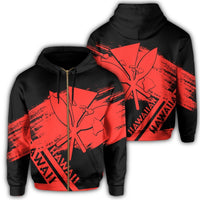 Hawaiian Map Kanaka Identifier Hoodie Zip Orange Brusch Style Unisex Orange - Polynesian Pride