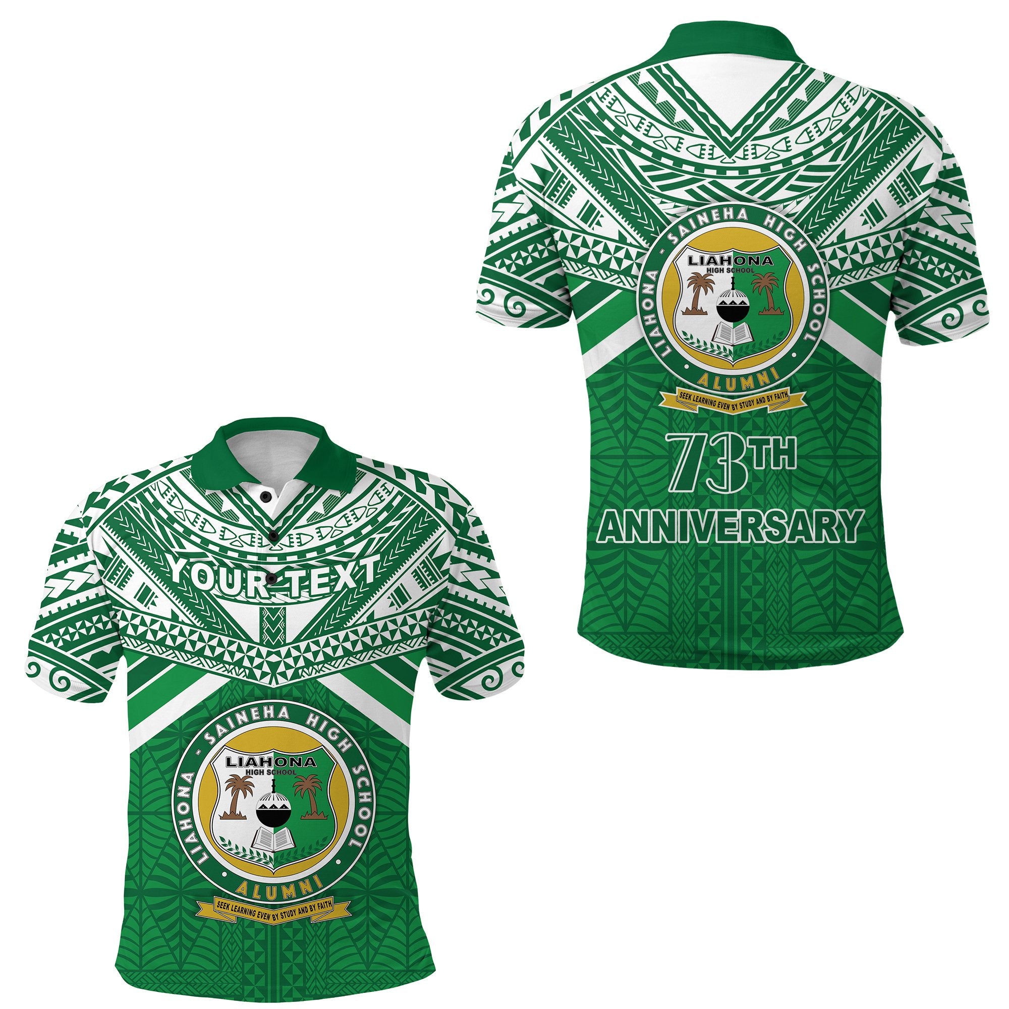 Custom Happy Anniversary Liahona Polo Shirt Tonga High School Unisex Green - Polynesian Pride