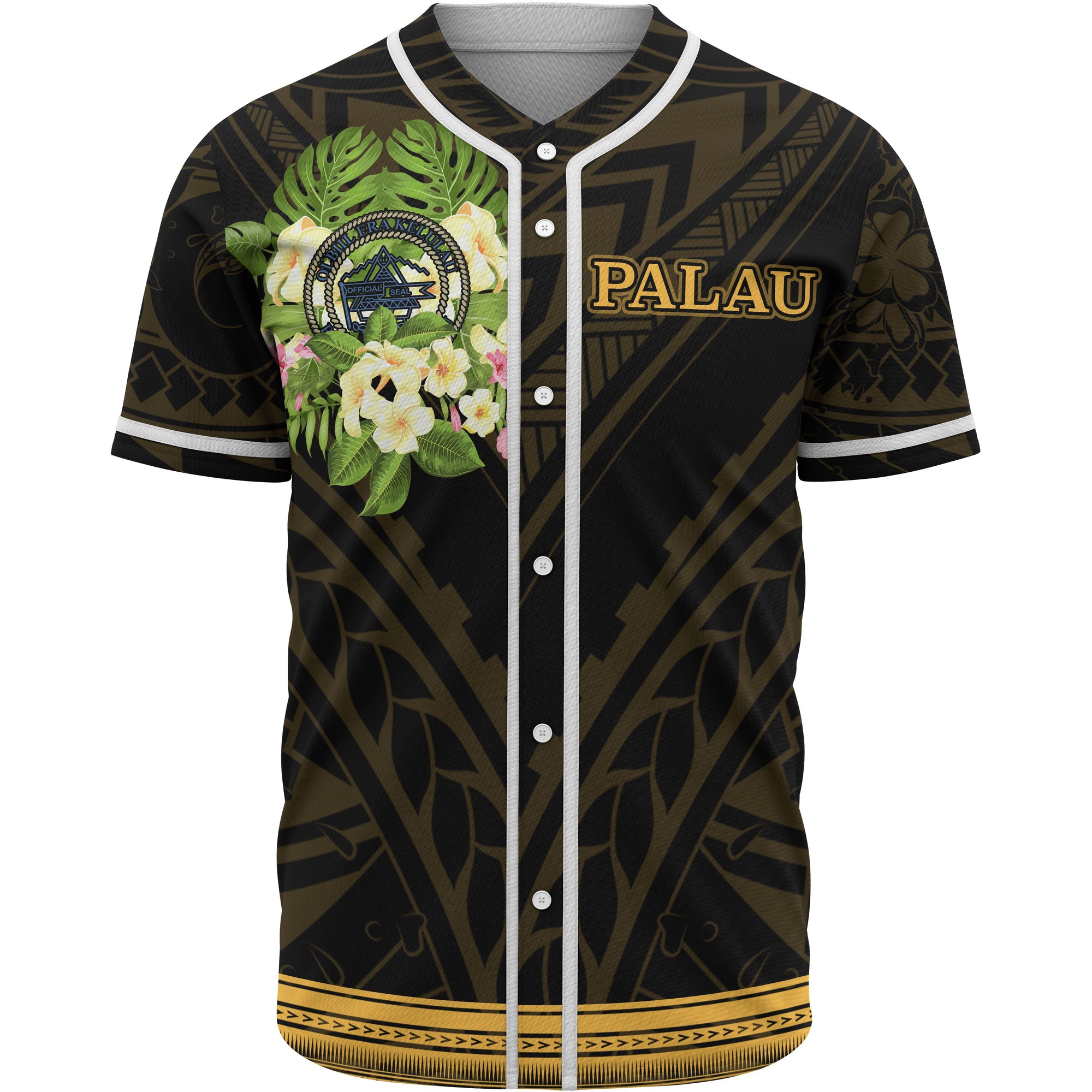 Palau Baseball Shirt - Polynesian Gold Patterns Collection Unisex Black - Polynesian Pride