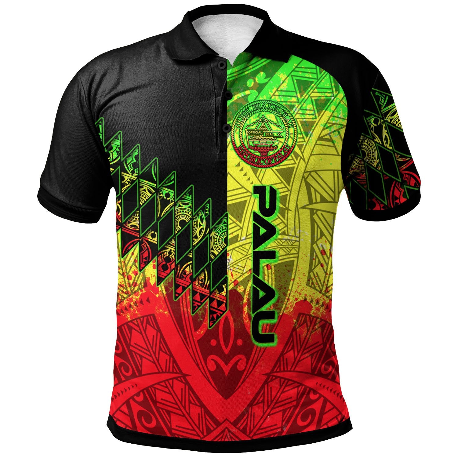 Palau Polo Shirt Reggage Color Symmetry Style Unisex Black - Polynesian Pride