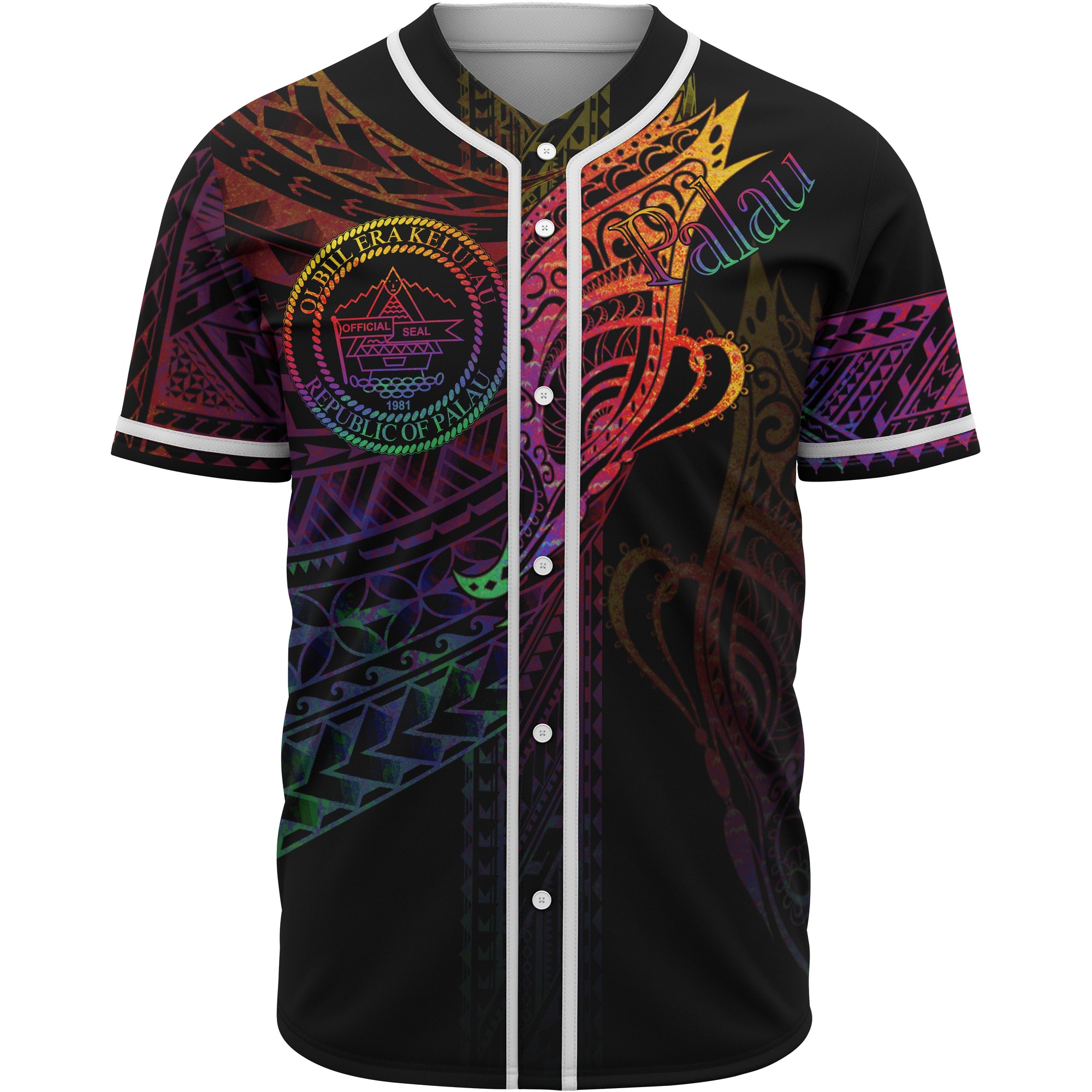 Palau Baseball Shirt - Butterfly Polynesian Style Unisex Black - Polynesian Pride
