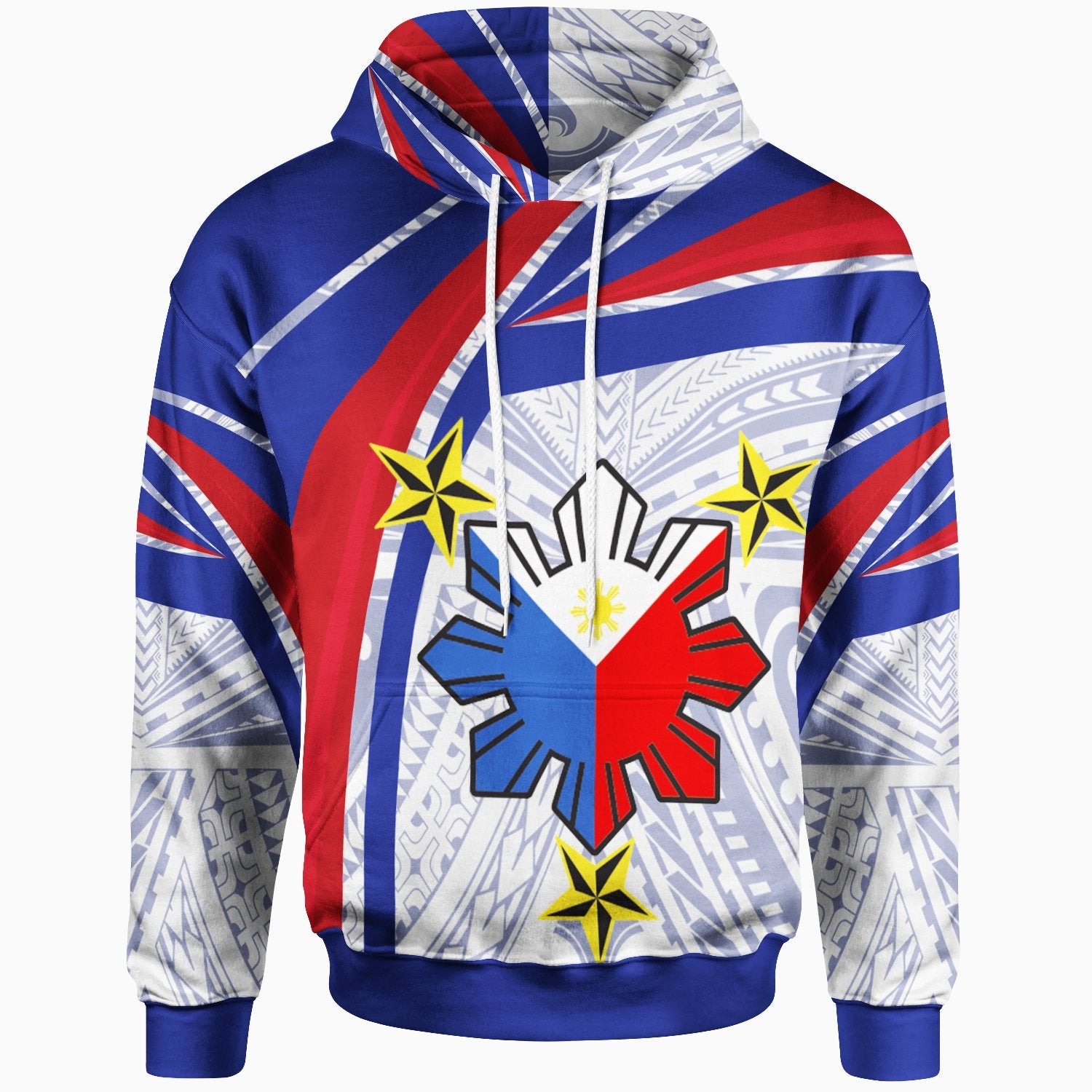 Philippines Hoodie Polynesian Pattern With Flag Unisex Blue - Polynesian Pride