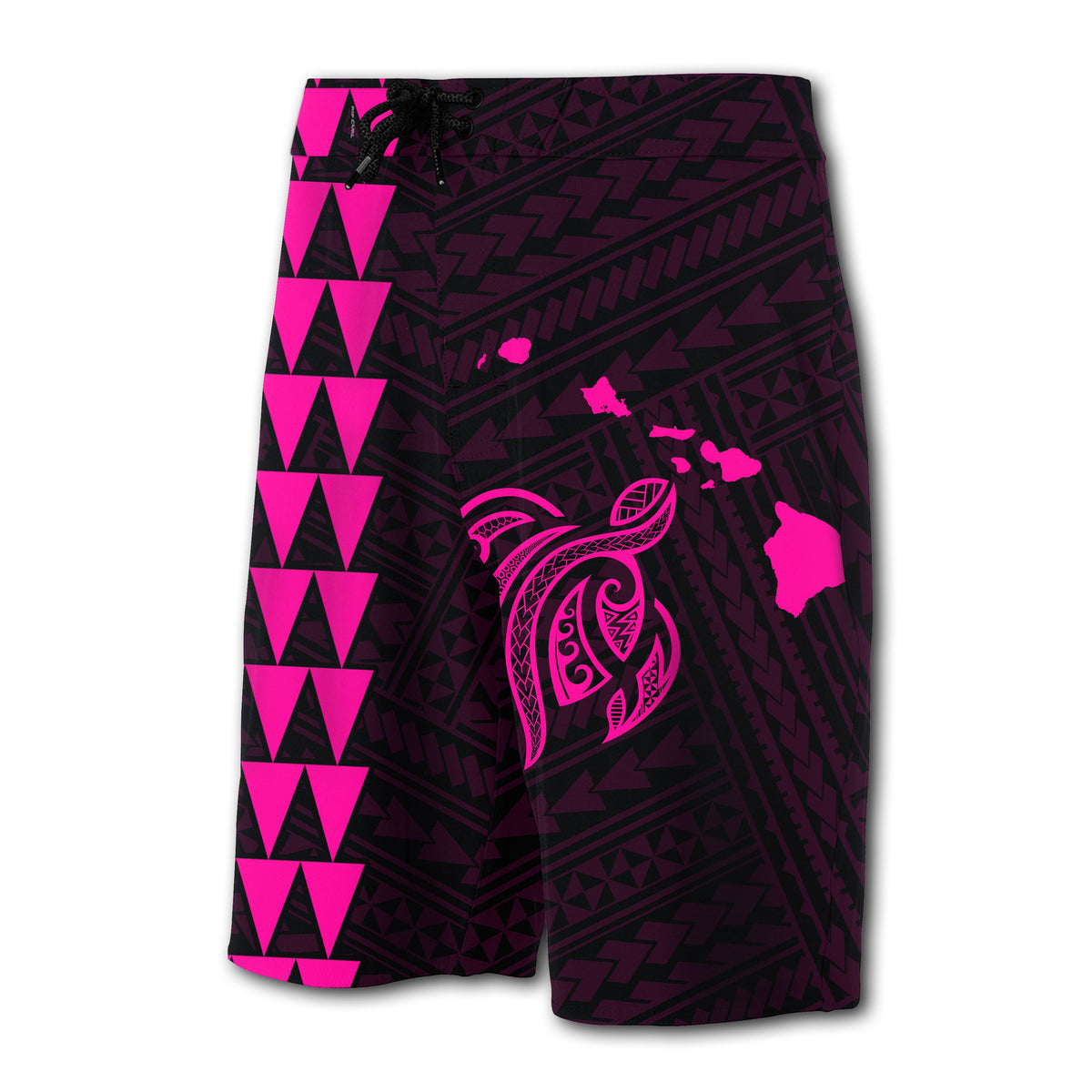 Hawaii Kakau Polynesian Turtle Map Board Shorts - Pink - Polynesian Pride