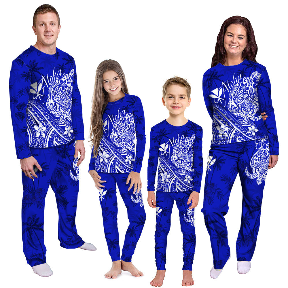 Hawaii Aloha Pajama Set Palm Trees Mix Turtle - Navy LT7 - Polynesian Pride