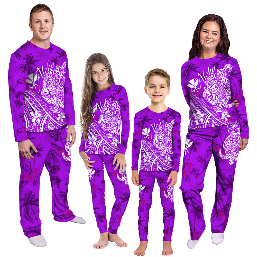 Hawaii Aloha Pajama Set Palm Trees Mix Turtle - Purple LT7 - Polynesian Pride