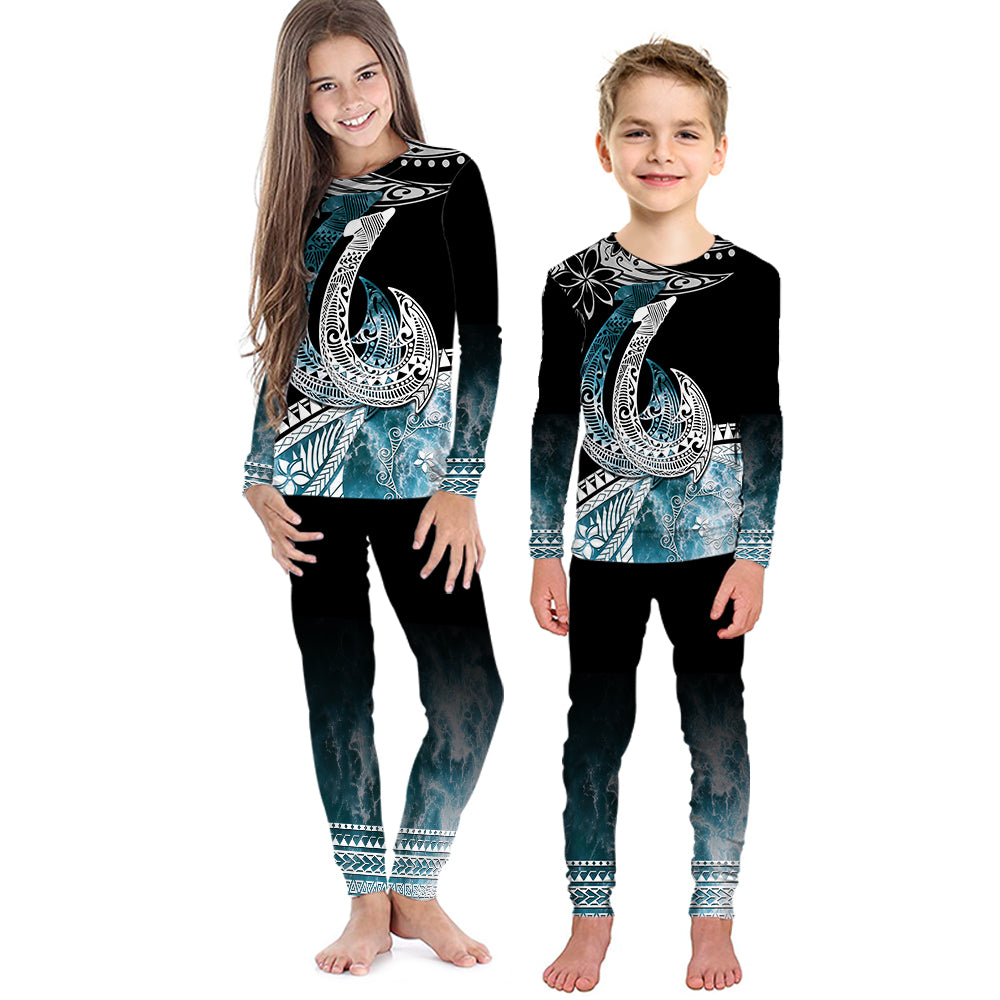 Polynesian Pajama Set KID Ocean Waves Style - Fish Hook LT7 Kid Black - Polynesian Pride