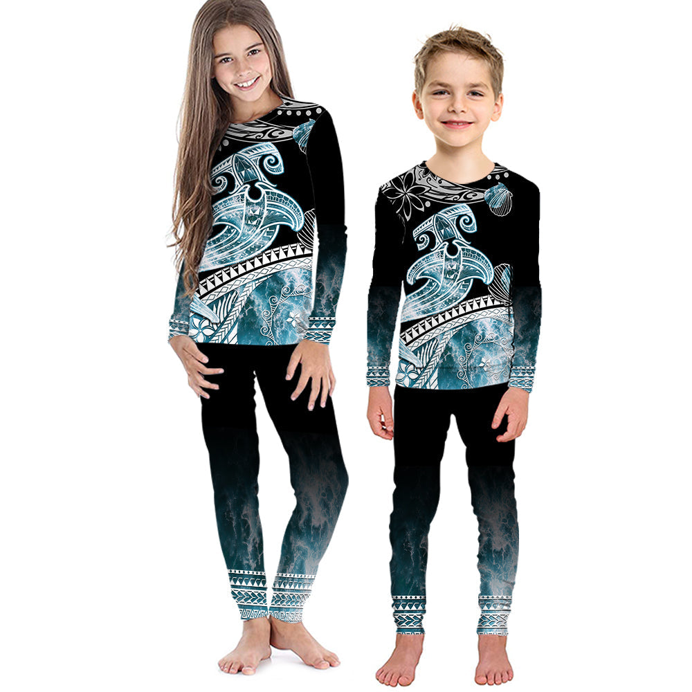 Polynesian Pajama Set KID Ocean Waves Style - Hammerhead Shark LT7 Kid Black - Polynesian Pride