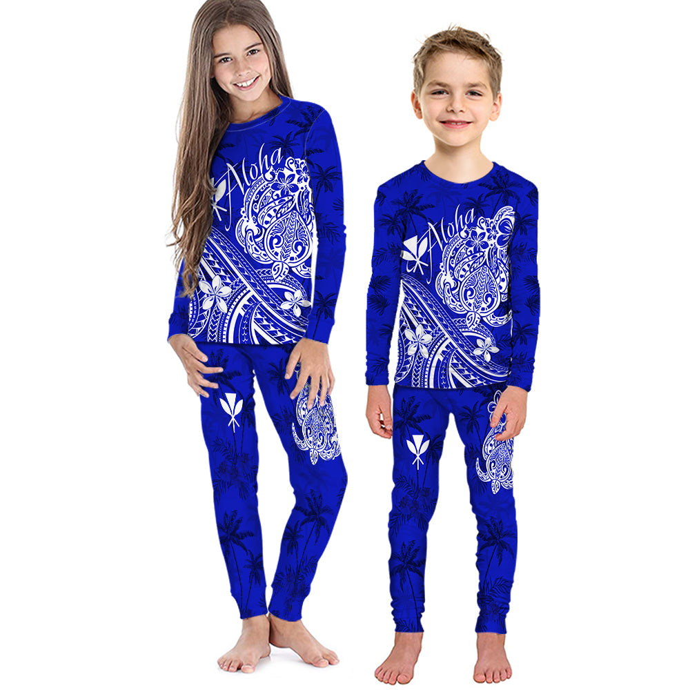 Hawaii Aloha Pajama Set KID Palm Trees Mix Turtle - Navy LT7 Navy - Polynesian Pride
