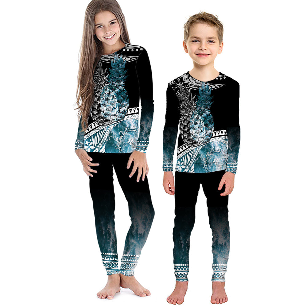 Polynesian Pajama Set KID Ocean Waves Style - Pineapple LT7 Kid Black - Polynesian Pride