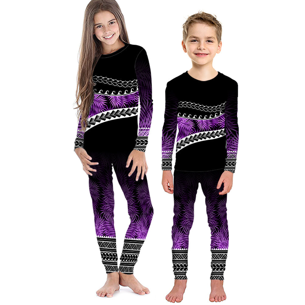 Polynesian Pattern Pajama Set KID Palm Style - Purple LT7 Purple - Polynesian Pride