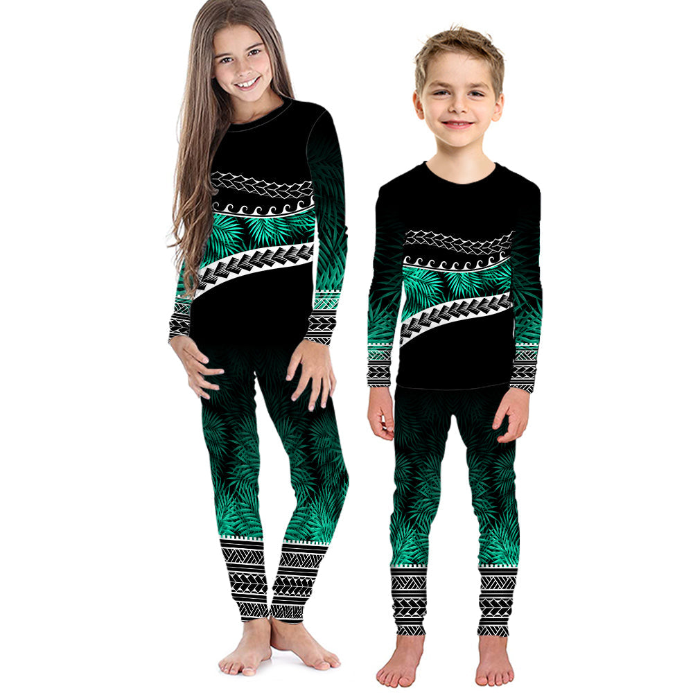 Polynesian Pattern Pajama Set KID Palm Style - Teal LT7 Teal - Polynesian Pride