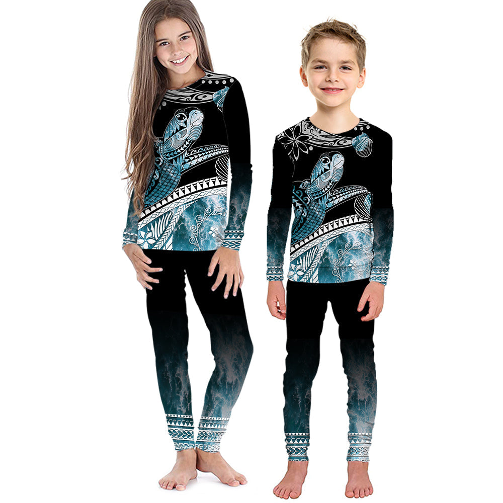 Polynesian Pajama Set KID Ocean Waves Style - Turtle LT7 Kid Black - Polynesian Pride
