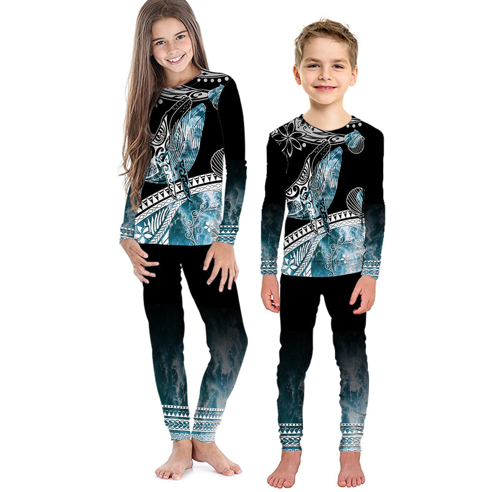 Polynesian Pajama Set KID Ocean Waves Style - Whale LT7 Kid Black - Polynesian Pride