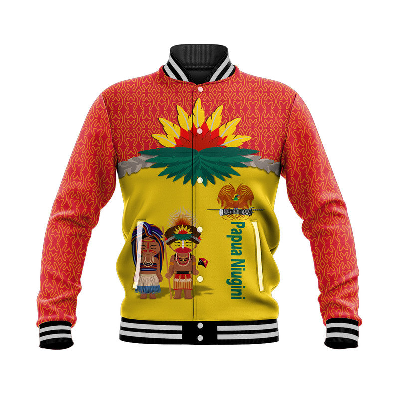 Papua New Guinea Baseball Jacket Indigenous PNG Huli Tapa Style LT9 Unisex Yellow - Polynesian Pride