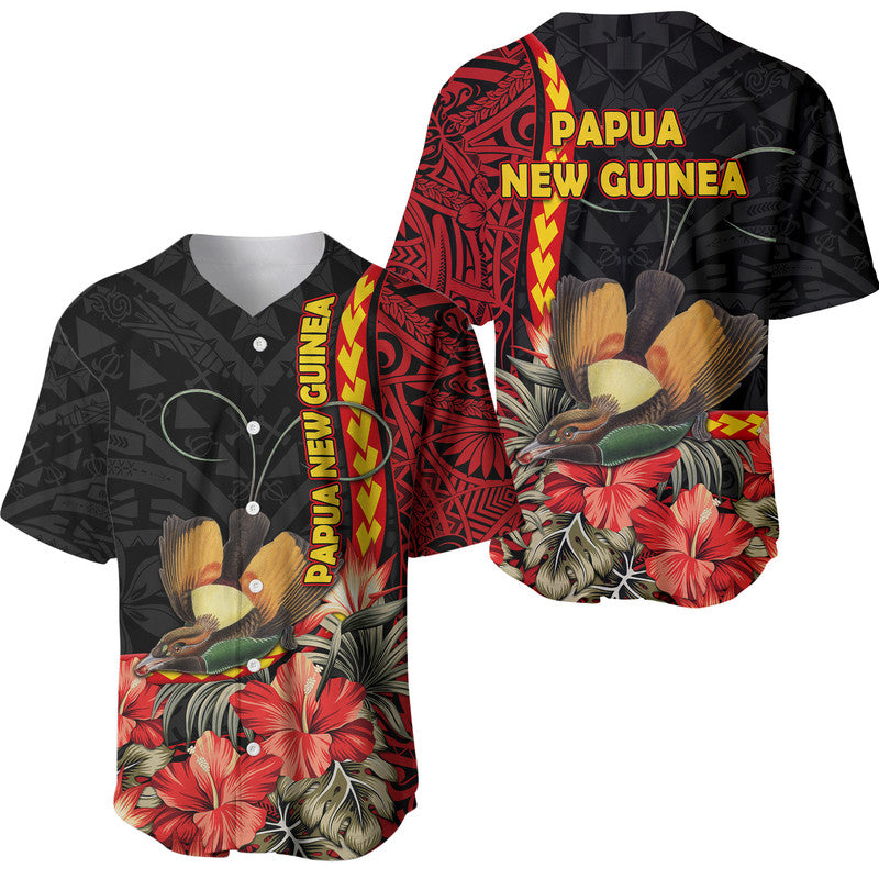 Papua New Guinea Baseball Jersey Unique Bird With Tropical Vintage Plant LT9 Black - Polynesian Pride