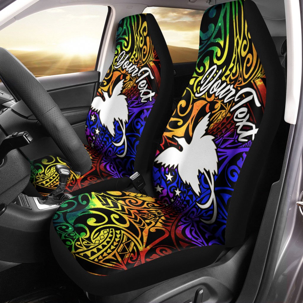 Papua New Guinea Custom Personalised Car Seat Covers - Rainbow Polynesian Pattern Universal Fit Rainbow - Polynesian Pride