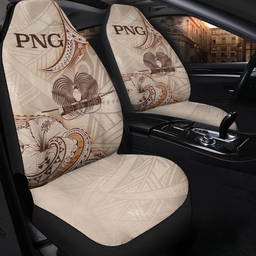Papua New Guinea Car Seat Cover - Hibiscus Flowers Vintage Style Universal Fit Art - Polynesian Pride